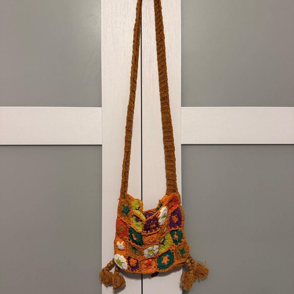 Urban outfitters Boho Crochet Granny Square Crossbody Bag Multicolor Tassel